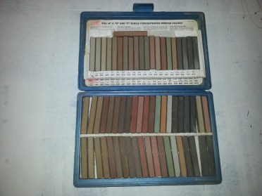 Mortar color camples. Actual cured mortar with color additive sample