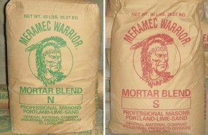 Pictured here is the most common types of mortar in premixed bags.
